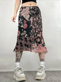 Casual Patchwork Floral Straight Slim Mid-Waisted Maxi Skirt Streetwear image 1