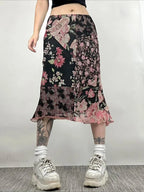 Casual Patchwork Floral Straight Slim Mid-Waisted Maxi Skirt Streetwear image 1