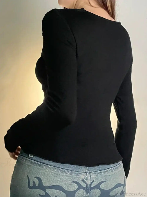 Casual Patchwork Lace Slim V-Neck Long Sleeve Knit Top image 2