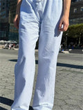 Casual Pinstripe Drawstring Loose Straight Street Pants image 1