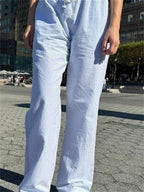 Casual Pinstripe Drawstring Loose Straight Street Pants image 1