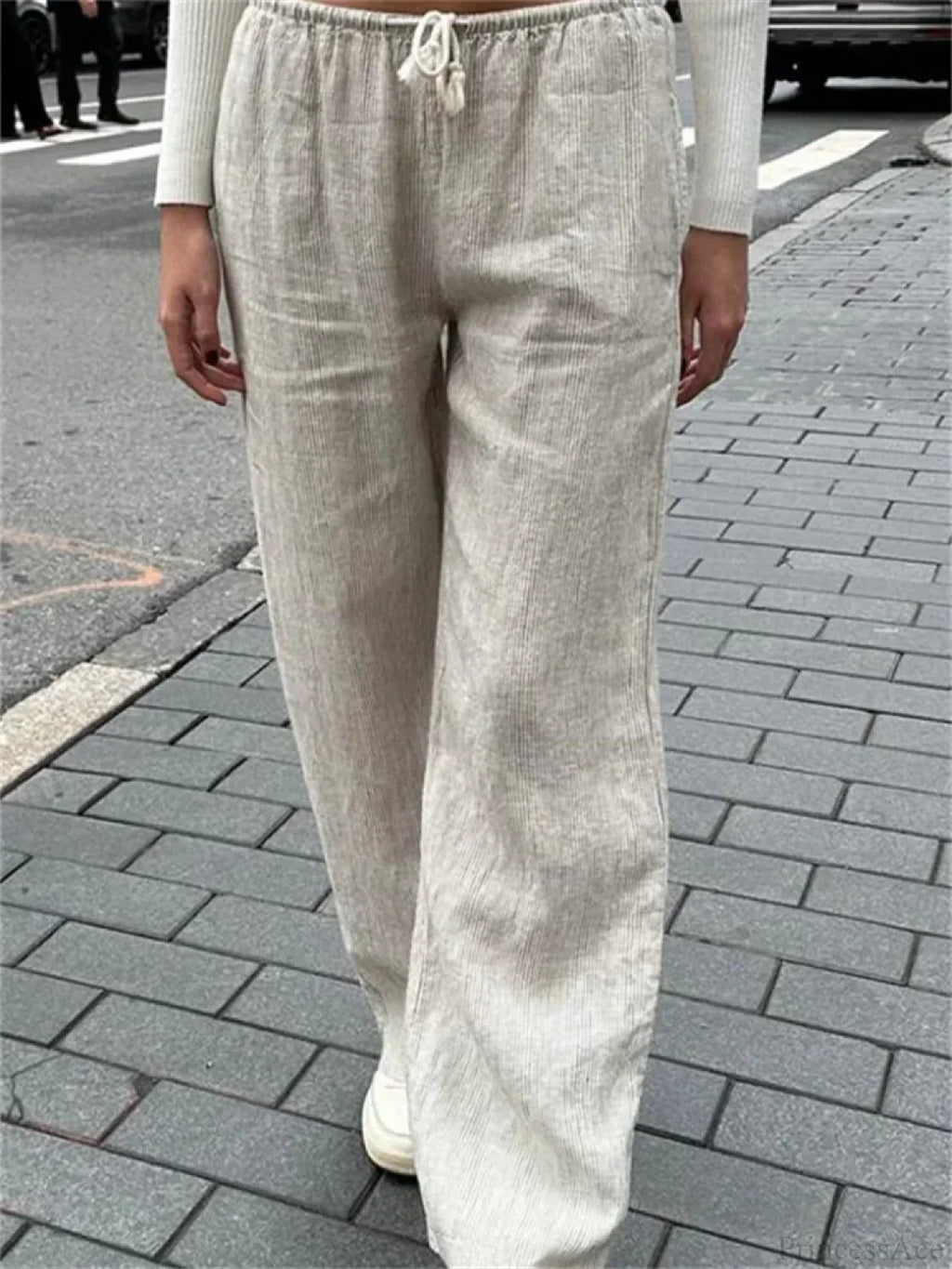 Casual Pinstripe Drawstring Loose Straight Street Pants image 3