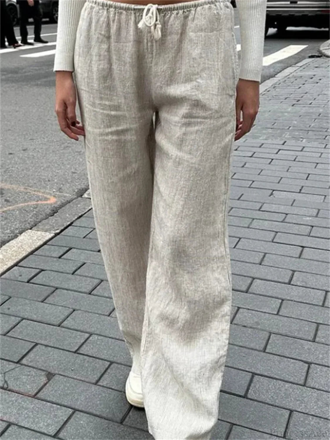 Casual Pinstripe Drawstring Loose Straight Street Pants image 3
