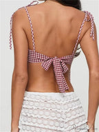 Casual Plaid Lace-up Backless Strap Tank Crop Top image 6