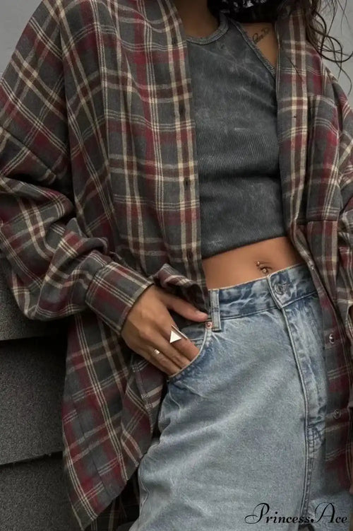 Casual Plaid Lapel Shirt Blouse image 2