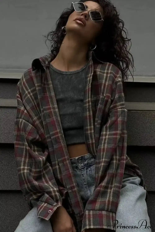 Casual Plaid Lapel Shirt Blouse image 1