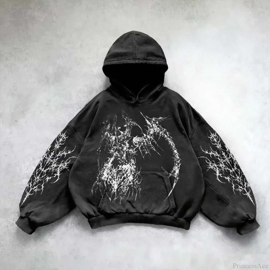Casual Retro Gothic Printing Hoodie image 12