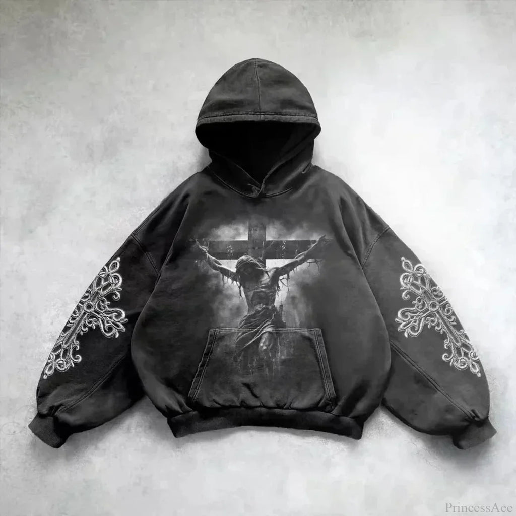 Casual Retro Gothic Printing Hoodie image 16