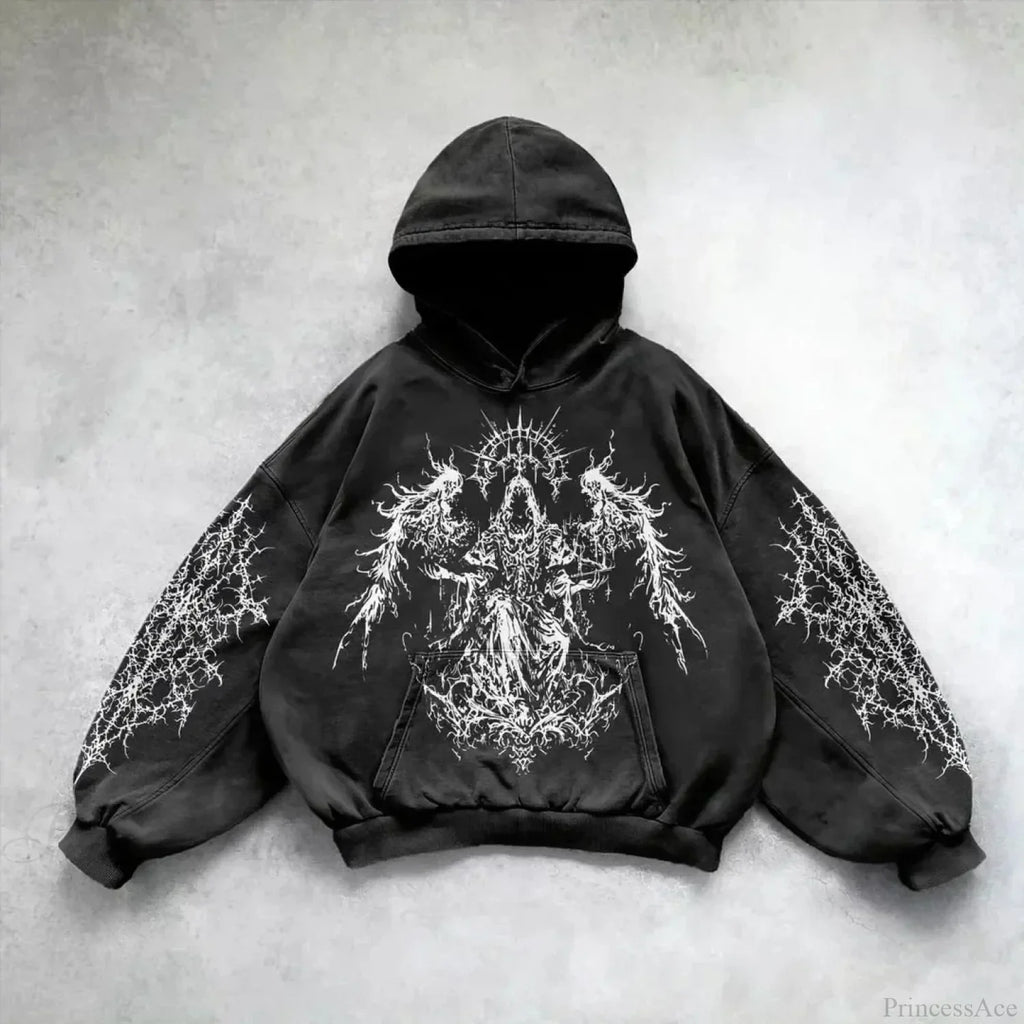 Casual Retro Gothic Printing Hoodie image 2