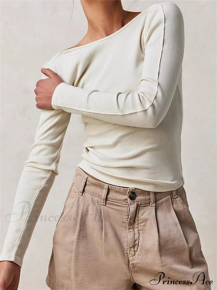 Casual Ribbed Long Sleeve Solid Slim Fit Backless T-Shirts image 9