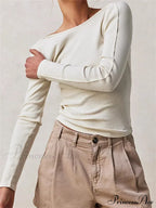 Casual Ribbed Long Sleeve Solid Slim Fit Backless T-Shirts image 9