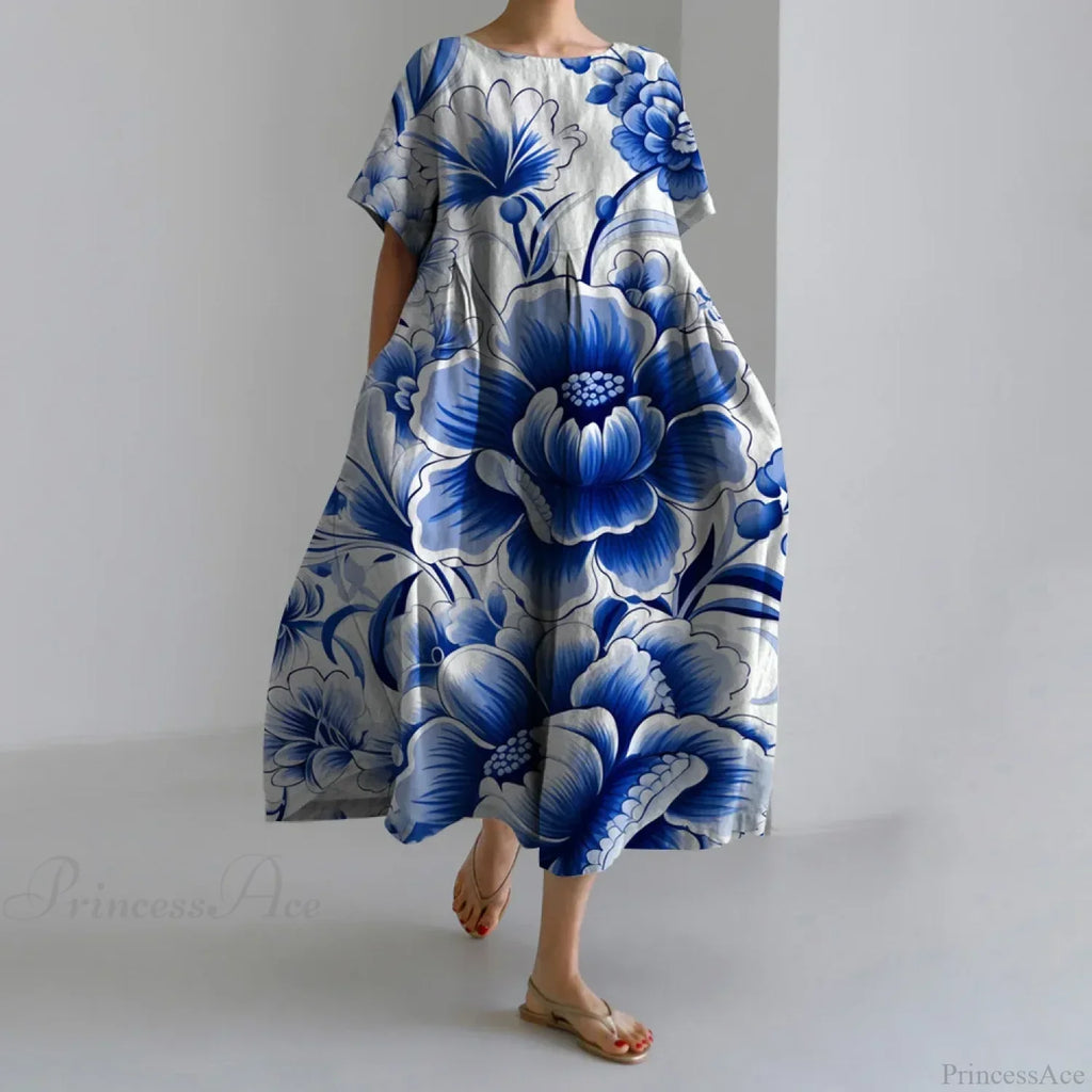 Casual Round Neck Floral Print Loose Long Summer Dress image 5