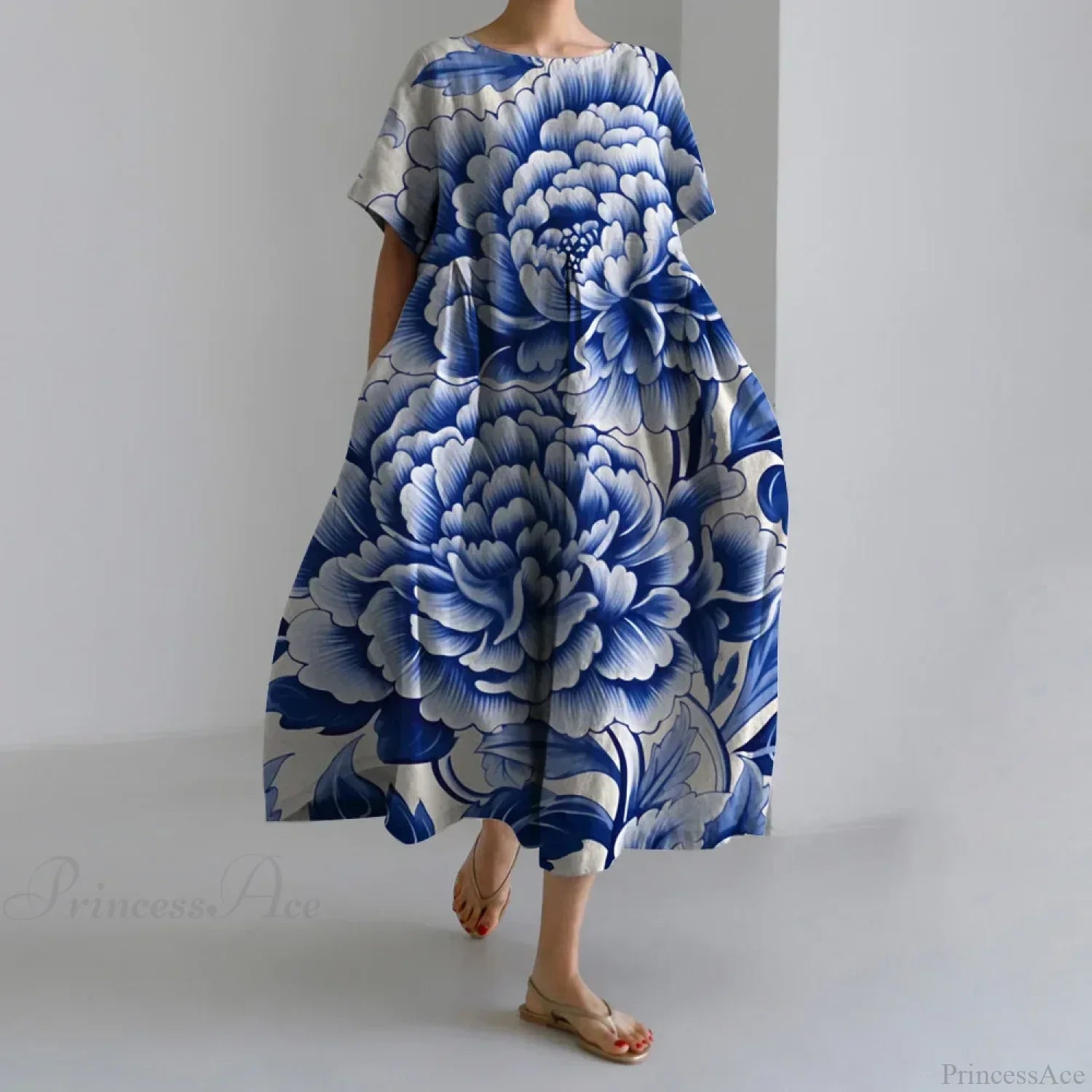 Casual Round Neck Floral Print Loose Long Summer Dress image 3