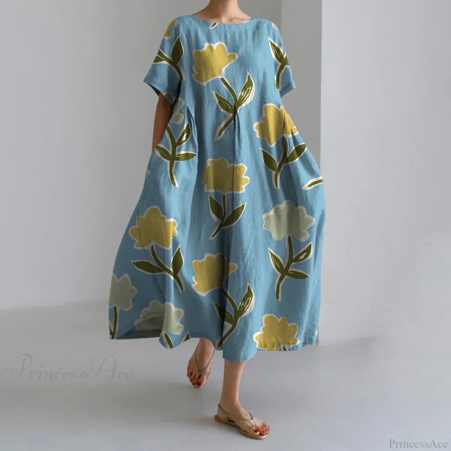 Casual Round Neck Floral Print Loose Long Summer Dress image 4