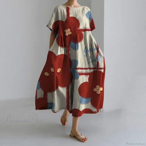 Casual Round Neck Floral Print Loose Long Summer Dress image 1