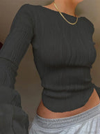 Casual Ruched Long Sleeve T-shirt Sweater image 3