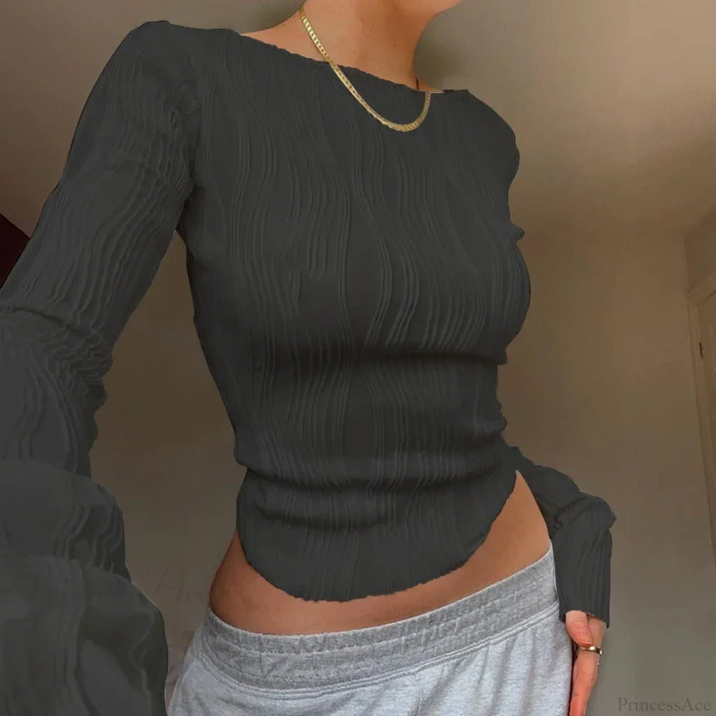 Casual Ruched Long Sleeve T-shirt Sweater image 5