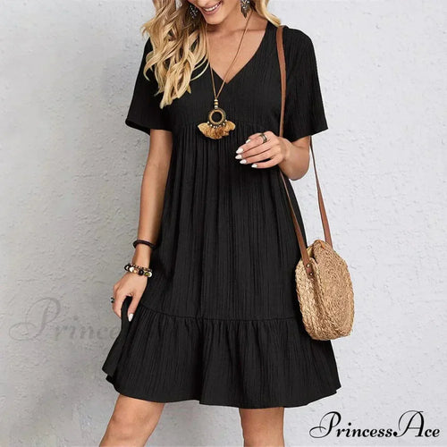 Casual Ruffle V Neck Midi Shift Dress for Women image 1