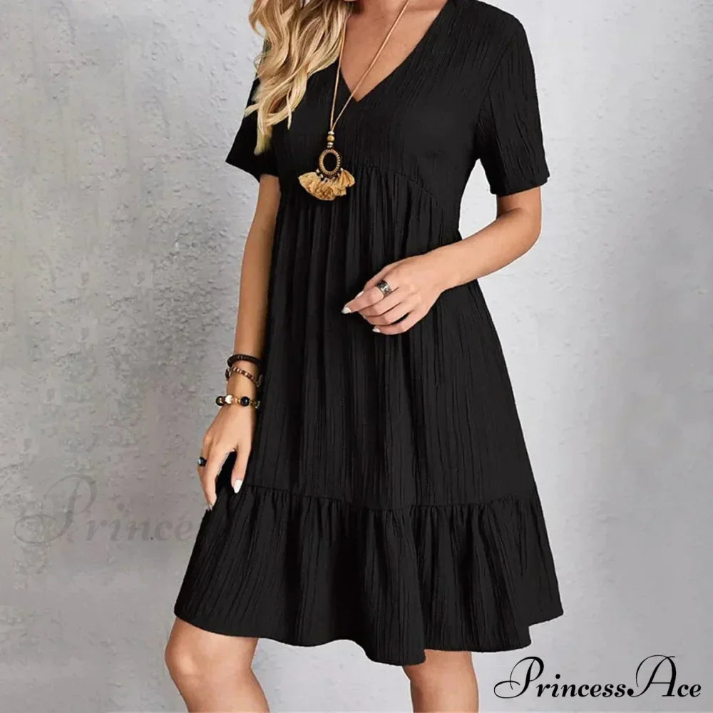 Casual Ruffle V Neck Midi Shift Dress for Women image 2