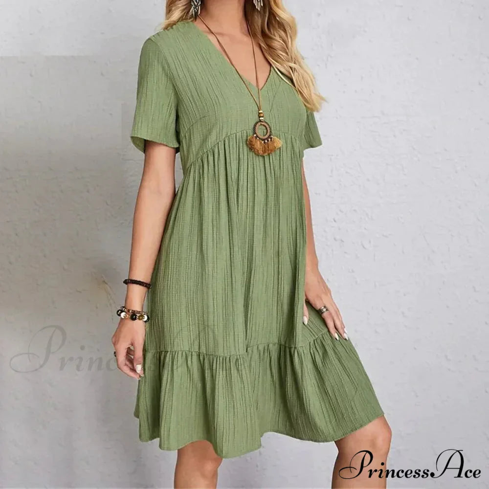Casual Ruffle V Neck Midi Shift Dress for Women image 5