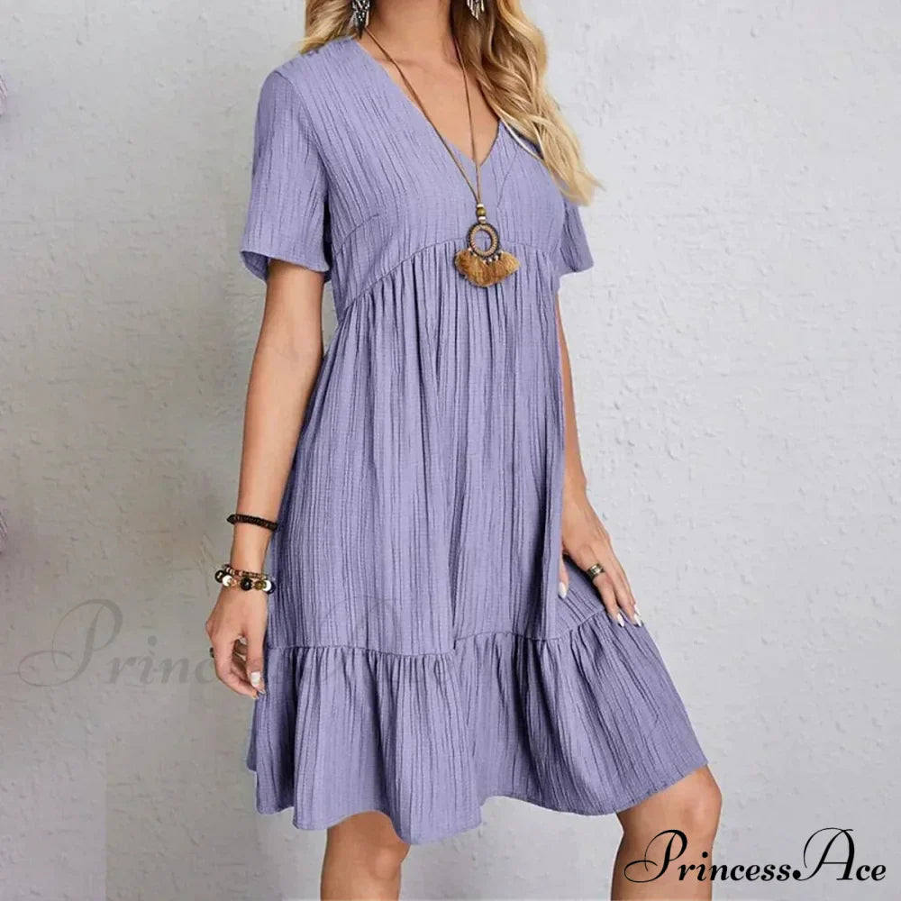 Casual Ruffle V Neck Midi Shift Dress for Women image 6