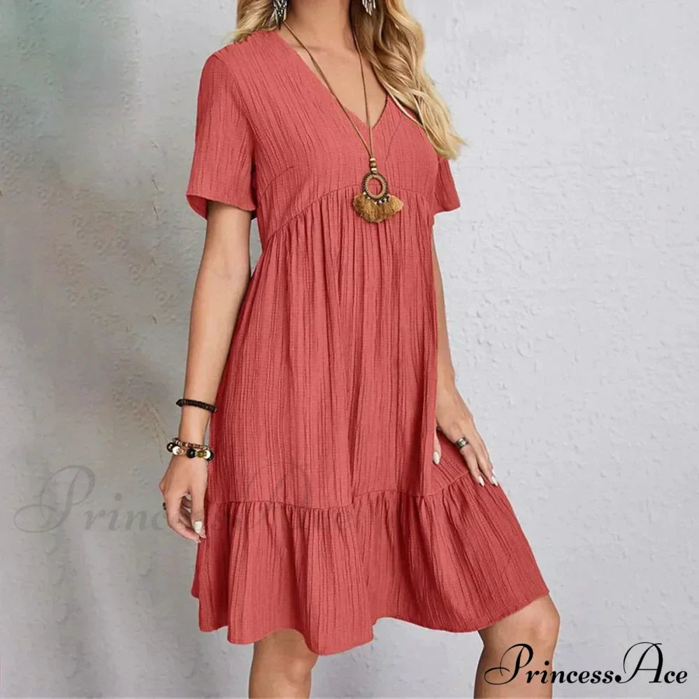 Casual Ruffle V Neck Midi Shift Dress for Women image 4