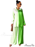 Casual - Set Elegant Women's Long and with Outfit Wide Solid Two Piece Arm Blouse Leg Loose Satin Pants image 6