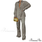 Casual - Set Elegant Women's Long and with Outfit Wide Solid Two Piece Arm Blouse Leg Loose Satin Pants image 5