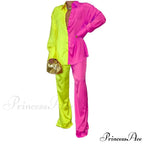 Casual - Set Elegant Women's Long and with Outfit Wide Solid Two Piece Arm Blouse Leg Loose Satin Pants image 20