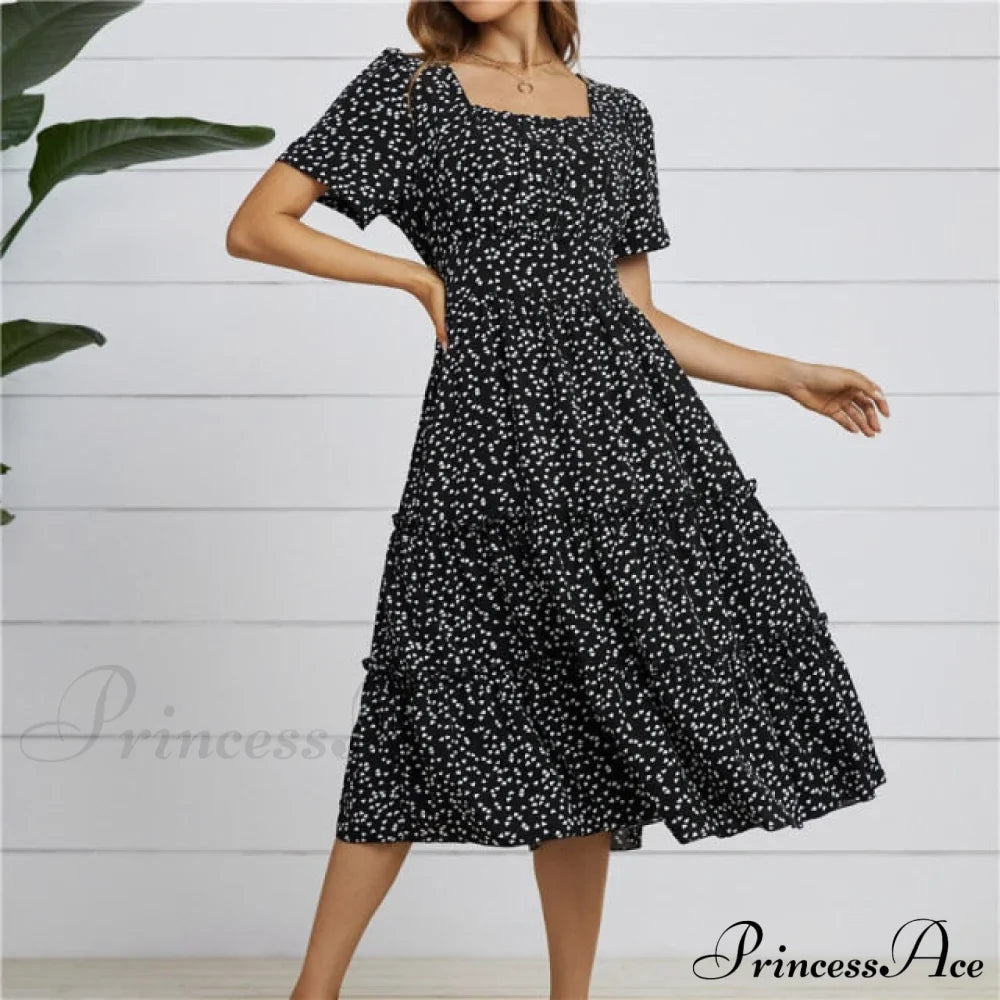Casual Short Sleeve Square Collar Ruffles Chiffon Dress image 2