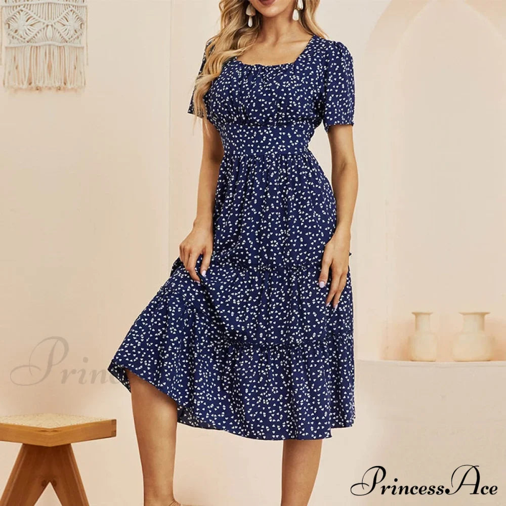 Casual Short Sleeve Square Collar Ruffles Chiffon Dress image 1