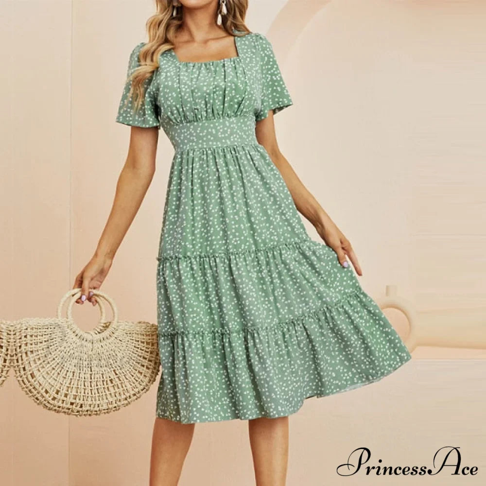 Casual Short Sleeve Square Collar Ruffles Chiffon Dress image 4