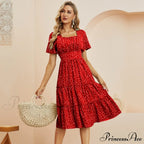 Casual Short Sleeve Square Collar Ruffles Chiffon Dress image 5