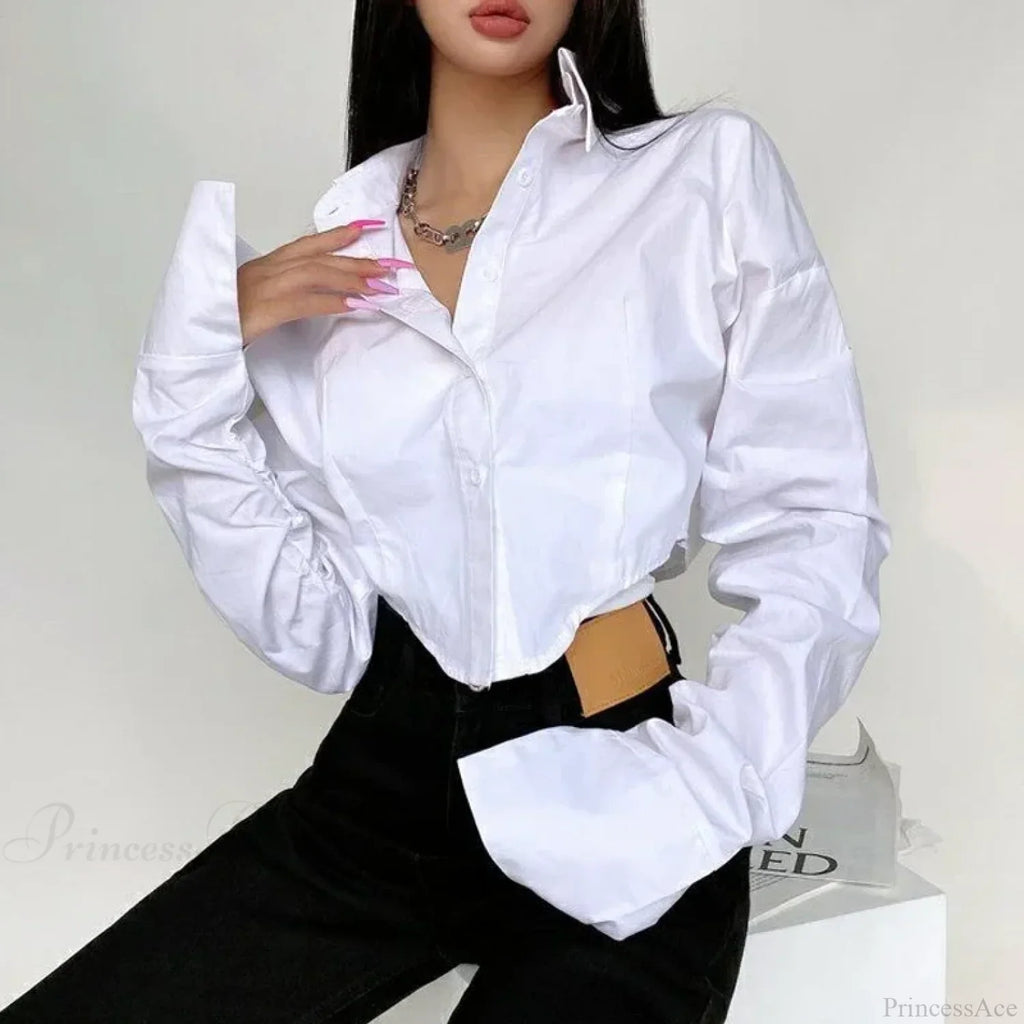 Casual Single Breasted Turn Down Collar Short Sleeve Blouse image 1