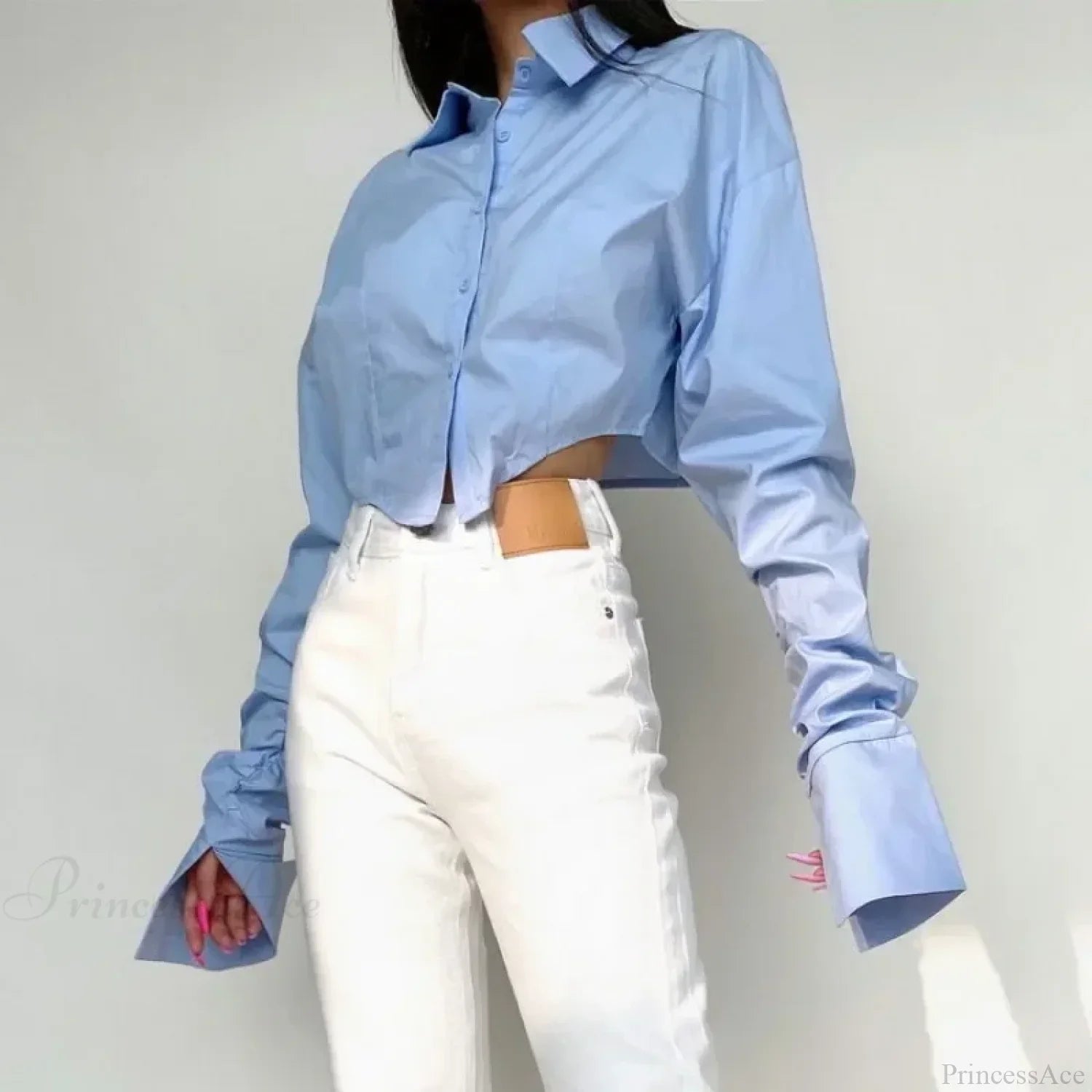 Casual Single Breasted Turn Down Collar Short Sleeve Blouse image 6