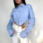 Casual Single Breasted Turn Down Collar Short Sleeve Blouse image 2