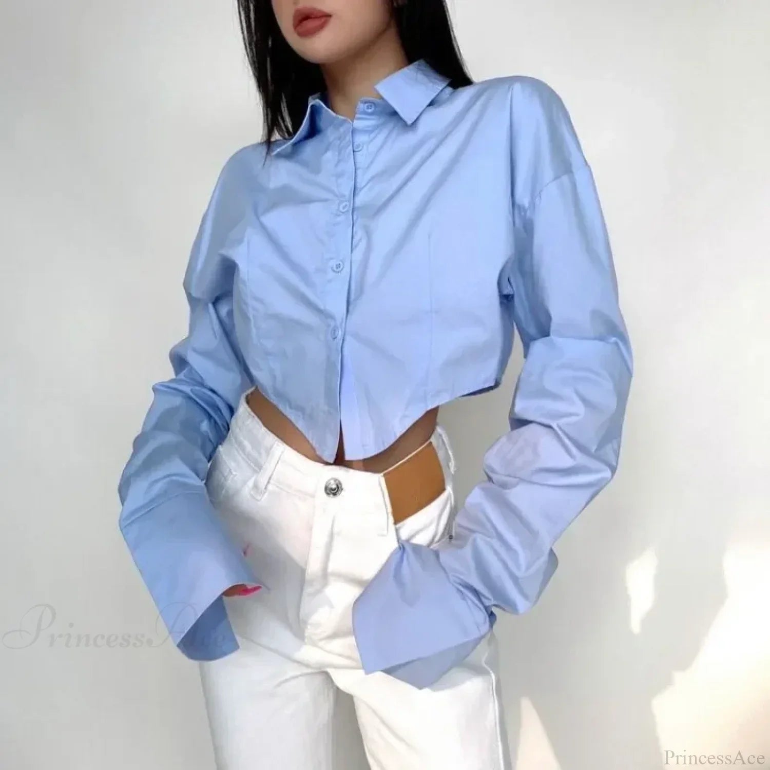 Casual Single Breasted Turn Down Collar Short Sleeve Blouse image 2