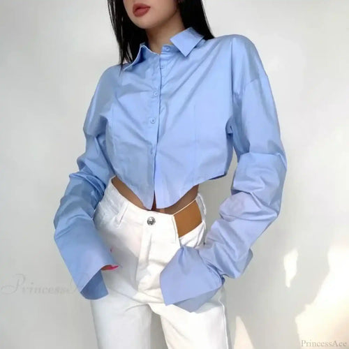Casual Single Breasted Turn Down Collar Short Sleeve Blouse image 2