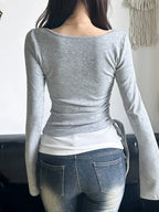 Casual Slim Bandage Sweet Square Collar Knit Top image 2
