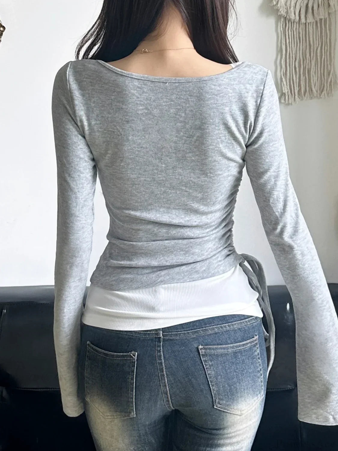 Casual Slim Bandage Sweet Square Collar Knit Top image 2