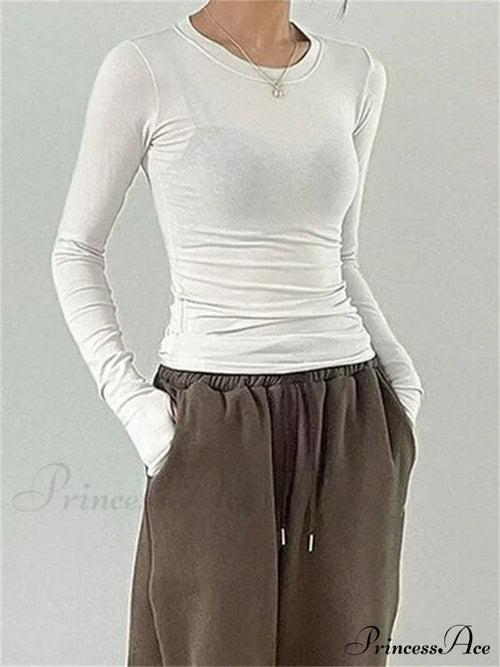 Casual Slim Fit Long Sleeve O-Neck Tops Spring Fall Knit Top image 2
