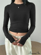 Casual Slim Fit Long Sleeve O-Neck Tops Spring Fall Knit Top image 5