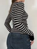 Casual Slim Striped Autumn Spring Basic O-Neck Knit Top image 1
