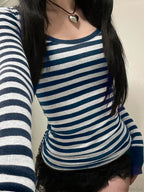 Casual Slim Striped Autumn Spring Basic O-Neck Knit Top image 2