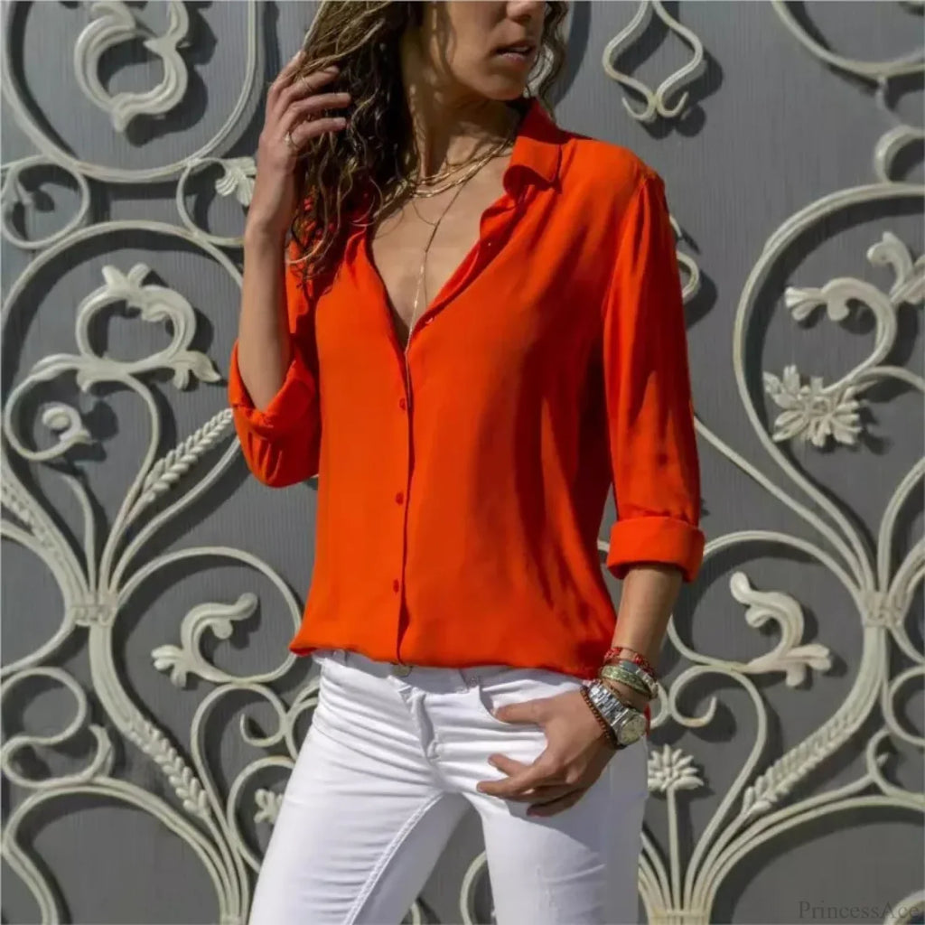 Casual Solid Color Long Sleeve Button Blouse image 5