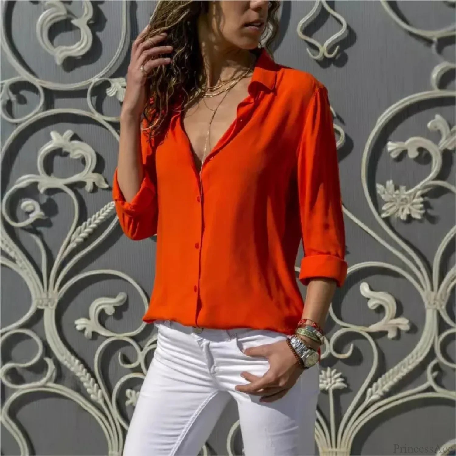 Casual Solid Color Long Sleeve Button Blouse image 5