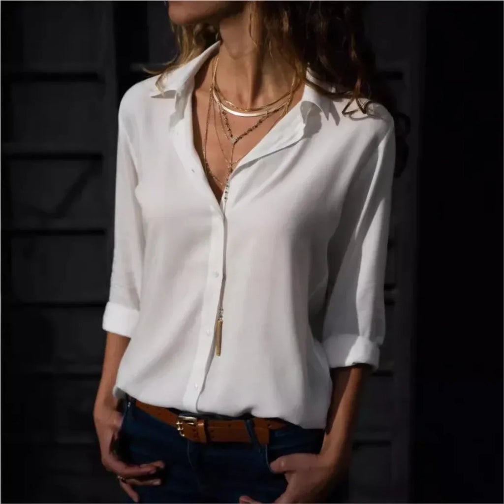 Casual Solid Color Long Sleeve Button Blouse image 3