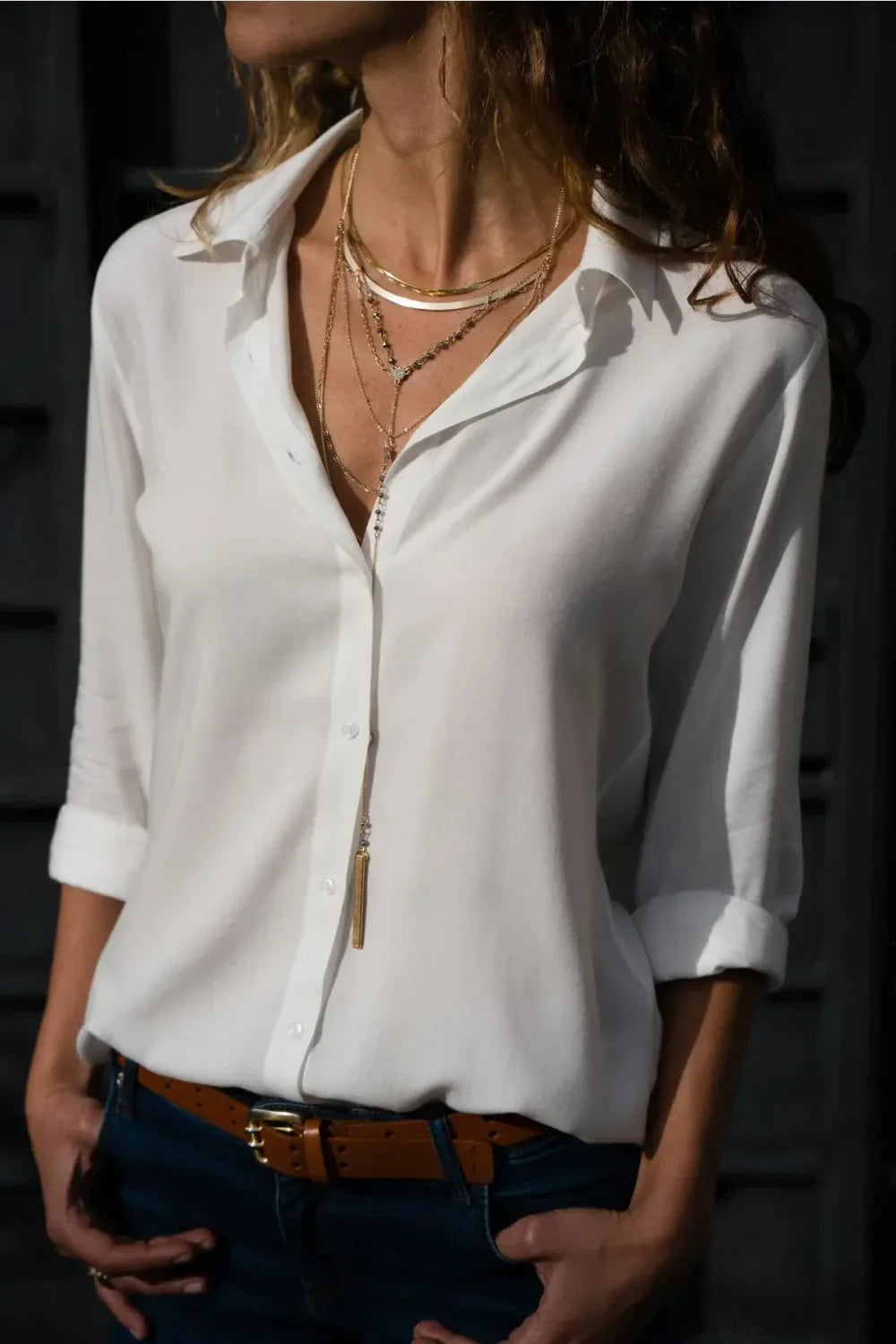 Casual Solid Color Long Sleeve Button Blouse image 11