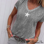 Casual Solid Color Short Sleeve V Neck T-shirt image 7