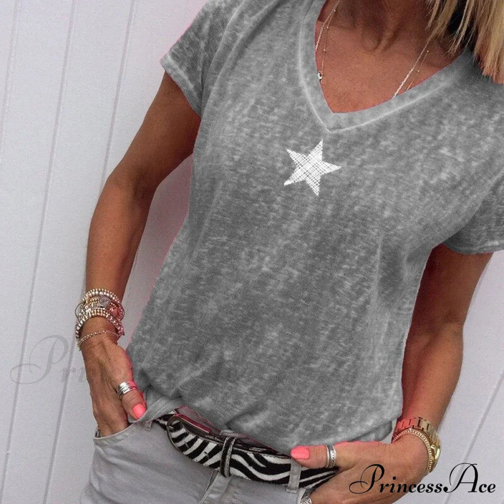 Casual Solid Color Short Sleeve V Neck T-shirt image 7